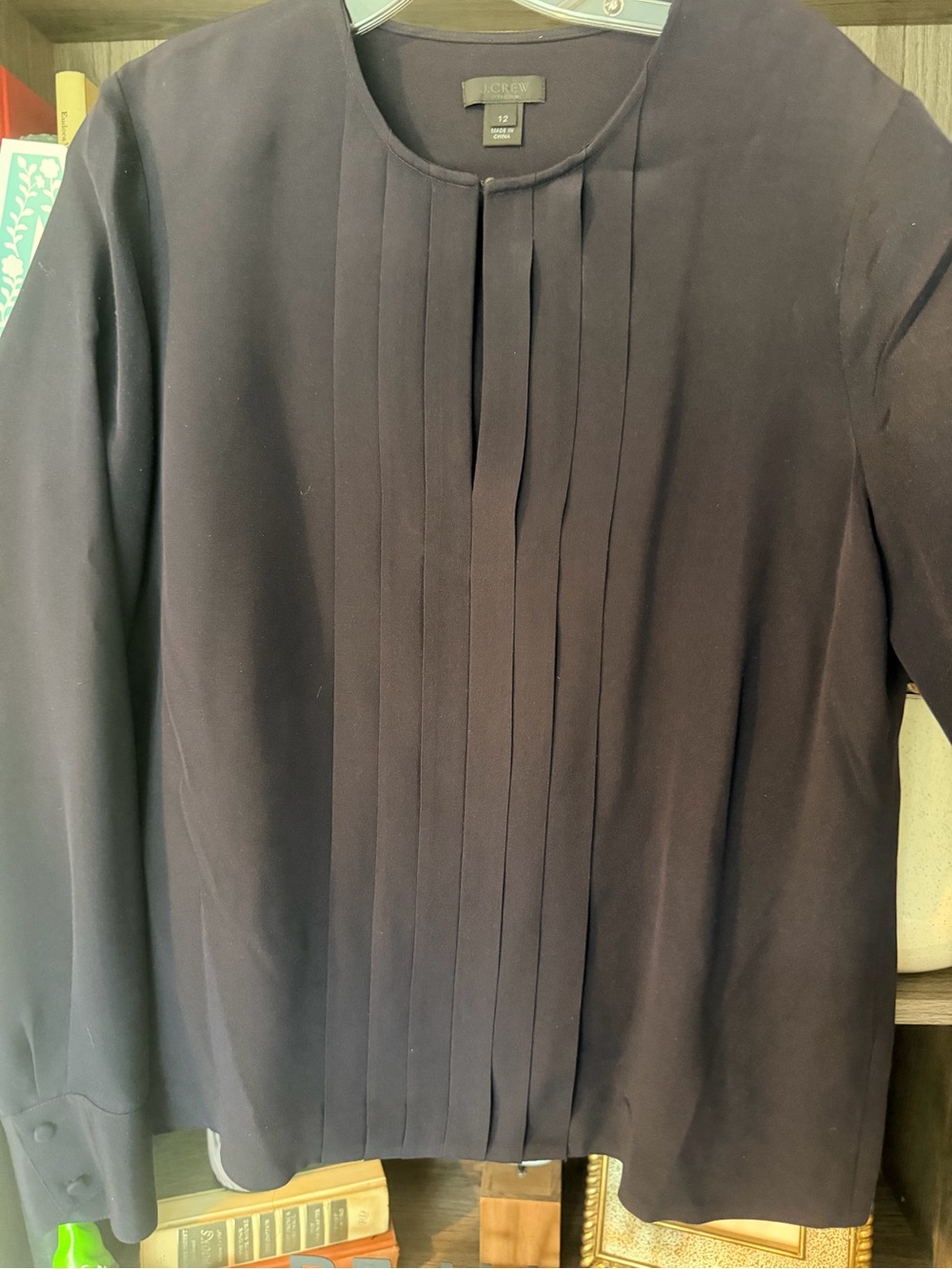 J. Crew Dark Navy Pleated Front Blouse